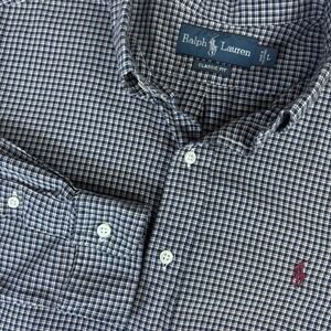 Ralph Lauren Shirt Large Classic Fit Blue Check Long Sleeve Button Down Pony